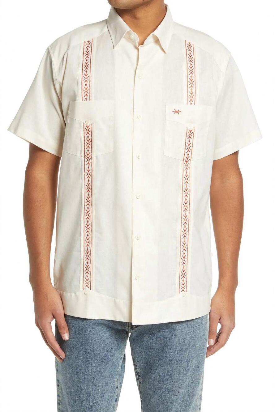 NEW TEXAS STANDARD men's guayabera short sleeve button down shirt in white